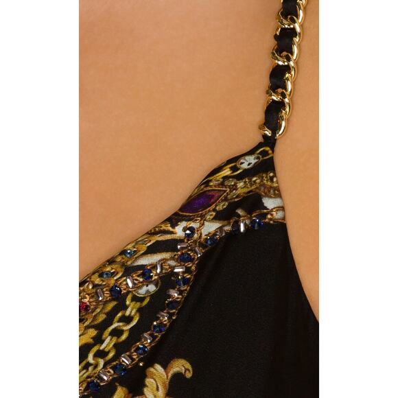 CAMILLA A Night In The 90s Short Bias Silk Crystal Cowl Neckline Slip Mini Dress - Picture 6 of 16